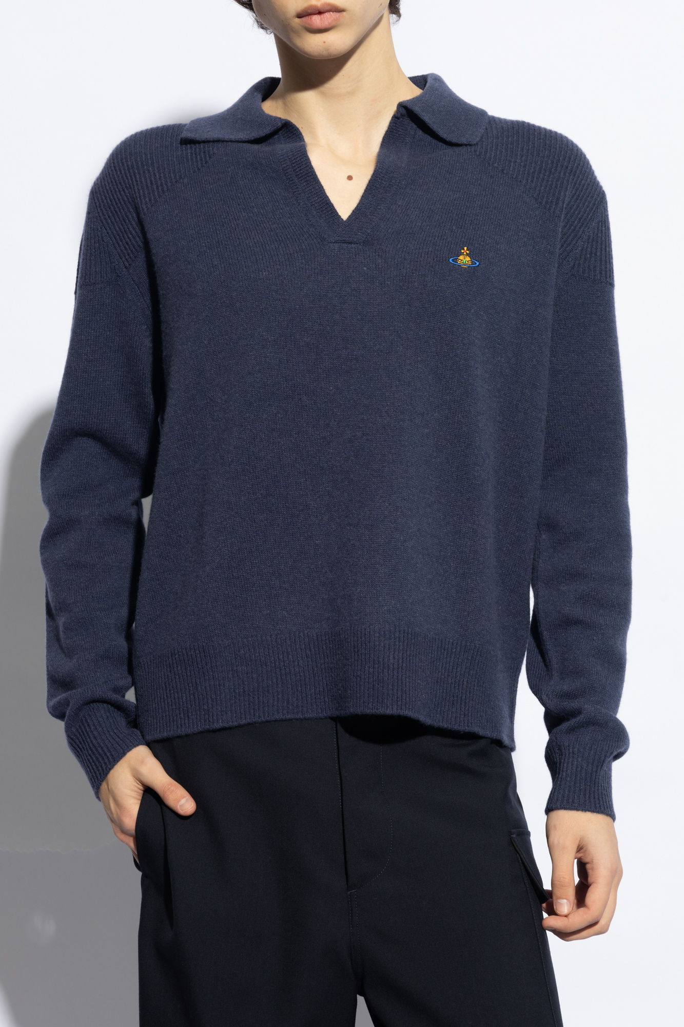 Navy blue 'Football' wool sweater with collar Vivienne Westwood